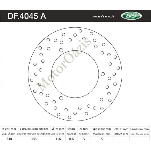 NEWFREN Hátsó féktárcsa Yamaha YP 250 MAJESTY ABS 03-
