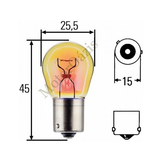 Izzó 12V 21W BAU15S sárga